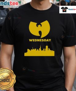 Good Wu Tang Wednesday Skyline T-Shirt featuring iconic Wu-Tang graphics and a vibrant city skyline design.