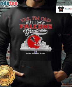Vintage Atlanta Falcons hoodie featuring a skyline and helmet, celebrating team greatness and championship history.