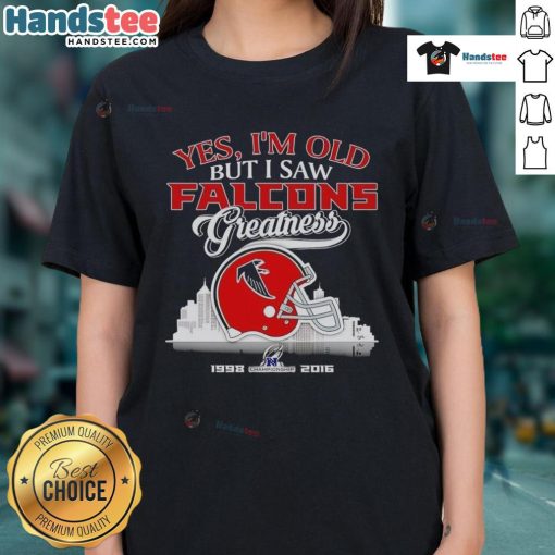 Atlanta Falcons helmet ladies tee showcasing skyline design, celebrating team greatness and championship spirit.
