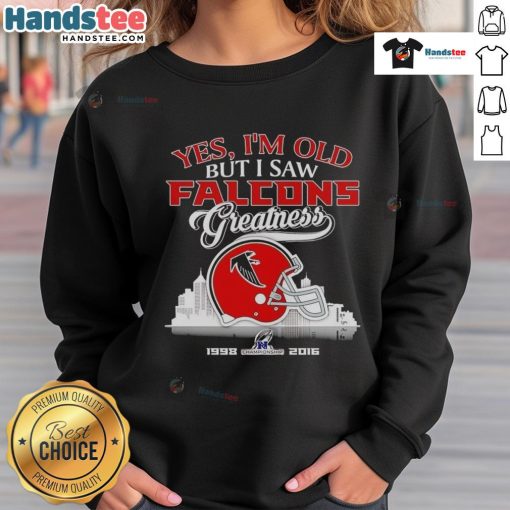 Alt Text: Atlanta Falcons greatness sweatshirt featuring skyline and helmet design, perfect for fans celebrating their team's history.