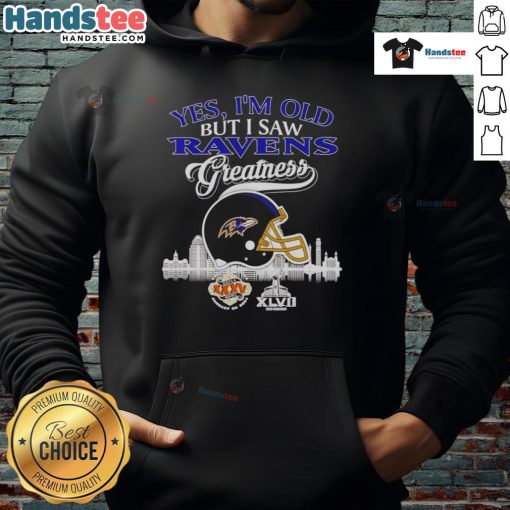 Vintage hoodie featuring Baltimore Ravens helmet and skyline, celebrating Super Bowl greatness and team pride.