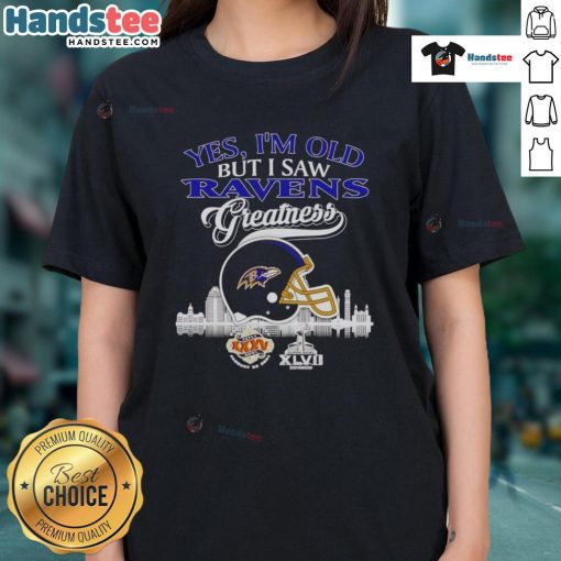 Vintage ladies tee featuring Baltimore Ravens helmet and skyline, celebrating Super Bowl greatness. Perfect for fans!