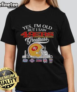 San Francisco 49ers skyline helmet ladies tee, showcasing pride and nostalgia for football greatness.