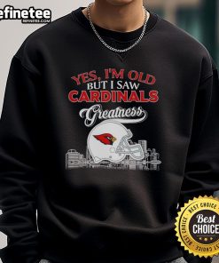 Vintage St. Louis Cardinals sweatshirt featuring skyline and helmet design, celebrating sports greatness and nostalgia.