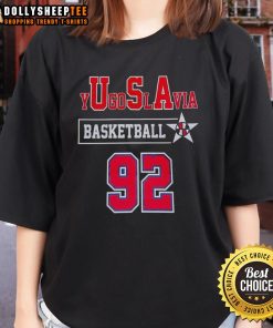 Good yUgoSlAvia Basketball 92 Ladies Tee featuring a stylish design for sports enthusiasts and fans of retro basketball.