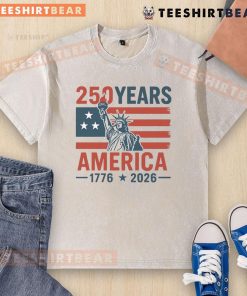 Happy 250 Years America 1776-2026 washed t-shirt featuring a patriotic design celebrating U.S. history and independence.