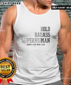 Happy bold badass superhuman old man in a tank top, showcasing confidence and strength with a vibrant smile.