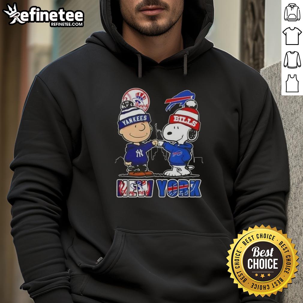 Happy Charlie Brown New York Yankees X Snoopy Buffalo Bills Skyline Hoodie Happy Charlie Brown in a New York Yankees x Snoopy Buffalo Bills skyline hoodie, showcasing a fun and sporty design.
