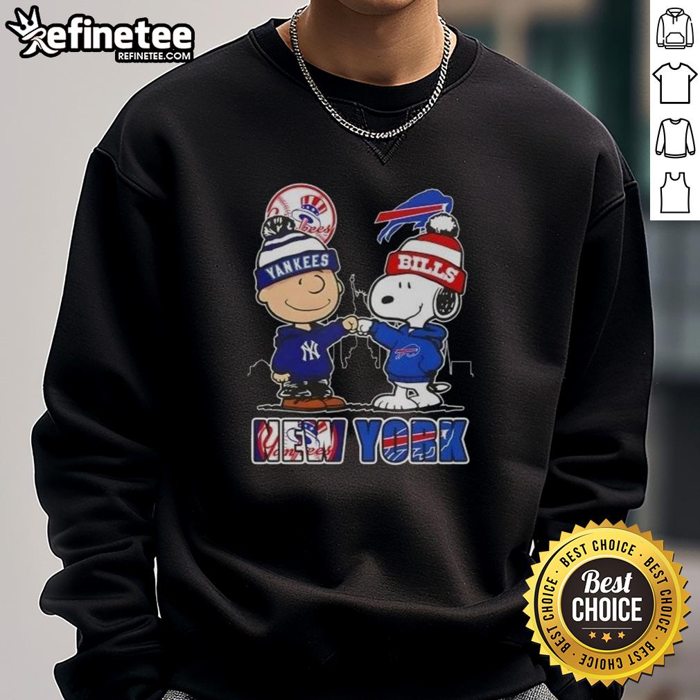 Happy Charlie Brown New York Yankees X Snoopy Buffalo Bills Skyline Sweatshirt Happy Charlie Brown New York Yankees x Snoopy Buffalo Bills skyline sweatshirt design featuring iconic NYC landmarks.