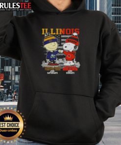 Happy Charlie Brown hoodie featuring Notre Dame Fighting Irish and Snoopy with Chicago Bears skyline for game day.