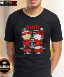 Happy Charlie Brown in Ohio State Buckeyes tee on Saturdays, Snoopy in Cleveland Browns shirt on Sundays, Skyline T-Shirt.