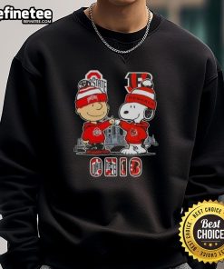 Happy Charlie Brown Ohio State Buckeyes x Snoopy Cincinnati Bengals skyline sweatshirt featuring vibrant designs.