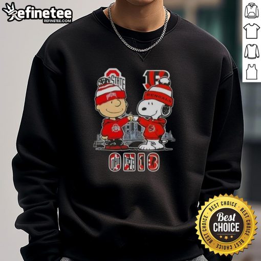 Happy Charlie Brown Ohio State Buckeyes x Snoopy Cincinnati Bengals skyline sweatshirt featuring vibrant designs.