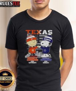 Happy Charlie Brown Texas Longhorns and Snoopy Dallas Cowboys t-shirt featuring a skyline design for sports fans.