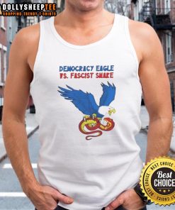 Happy Democracy Eagle vs Fascist Snake tank top design showcasing freedom and resistance in vibrant colors.