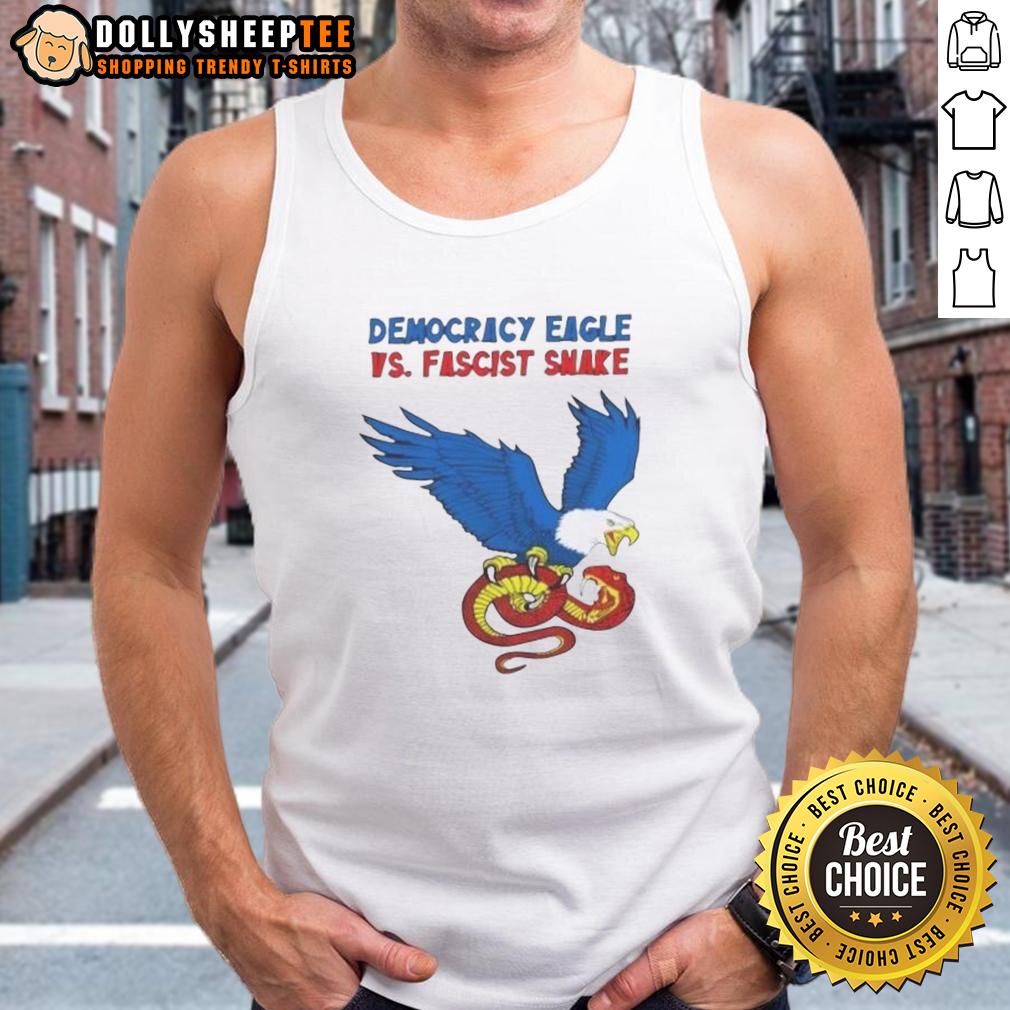 Happy Democracy Eagle Vs Fascist Snake Tank Top Happy Democracy Eagle vs Fascist Snake tank top design showcasing freedom and resistance in vibrant colors.