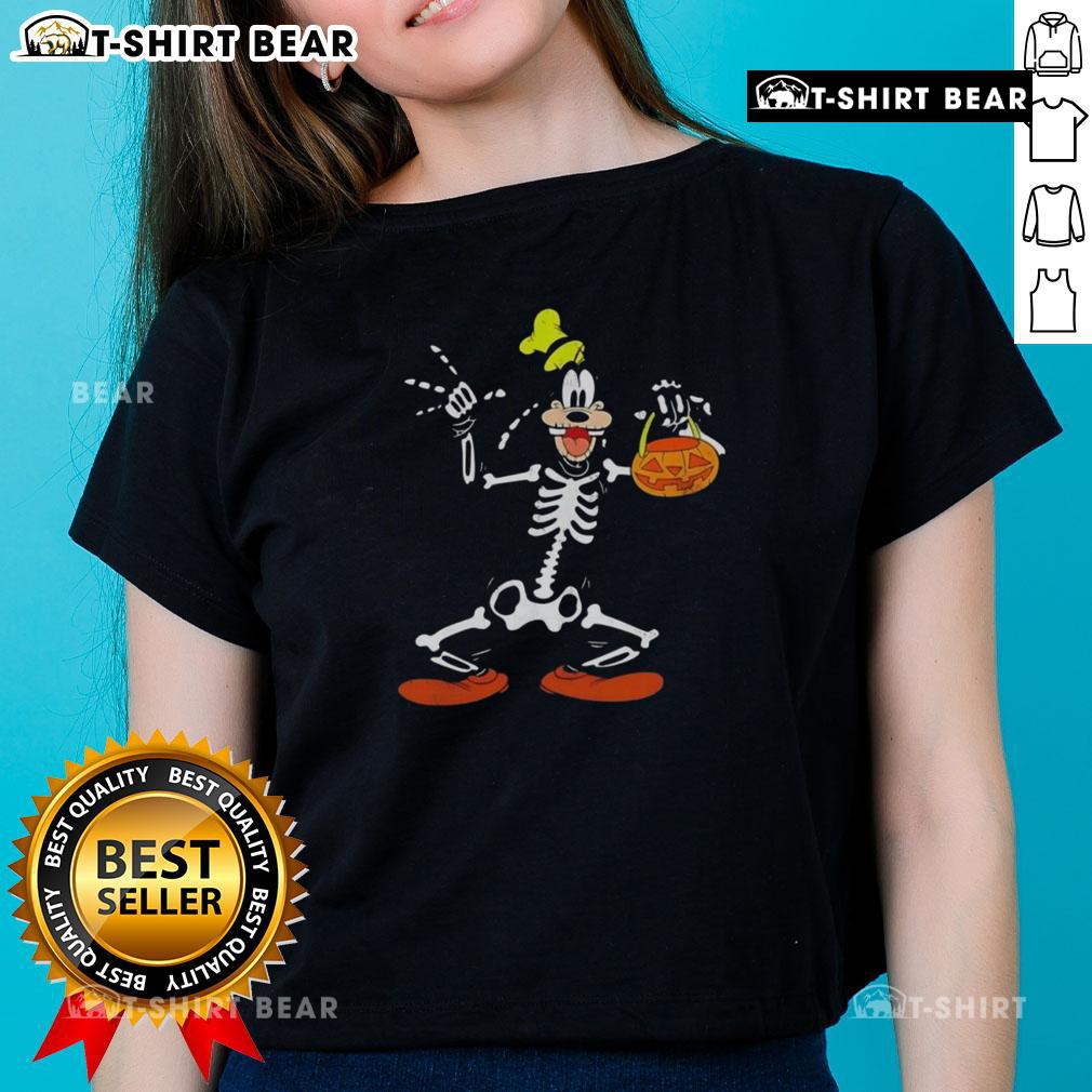 Happy Goofy In Skeleton Costume Happy Halloween Trick Or Treat Ladies Tee