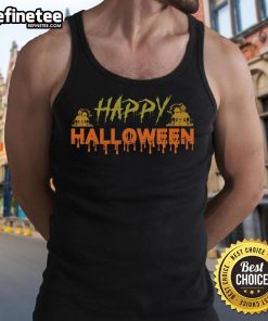 Happy Halloween haunted house spooky tank top featuring a ghostly design perfect for festive celebrations.