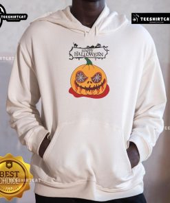 Happy Halloween scary pumpkin horror hoodie design featuring a spooky pumpkin and festive elements for Halloween.