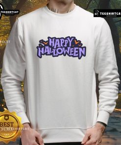 Happy Halloween spooky bats graphic sweatshirt featuring playful bat designs perfect for festive fall celebrations.