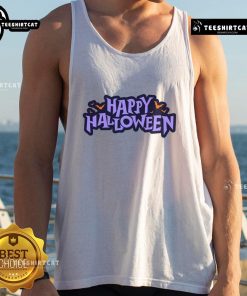 Happy Halloween spooky bats graphic tank top featuring fun bat designs perfect for festive celebrations.