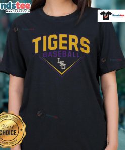 Happy LSU Tigers baseball logo on a stylish ladies tee, perfect for fans celebrating their team spirit.