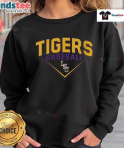 Happy LSU Tigers baseball logo sweatshirt featuring vibrant colors and a comfortable design for fans.