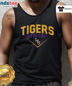 Happy LSU Tigers baseball logo tank top featuring vibrant colors, perfect for game day and fan apparel.