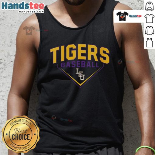 Happy LSU Tigers baseball logo tank top featuring vibrant colors, perfect for game day and fan apparel.