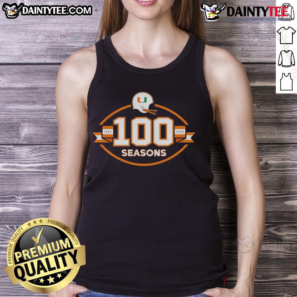 Happy Miami Hurricanes Football 100 Seasons 1926 2025 Tank Top Happy Miami Hurricanes Football 100 Seasons 1926-2025 tank top featuring vibrant team colors and logo design.