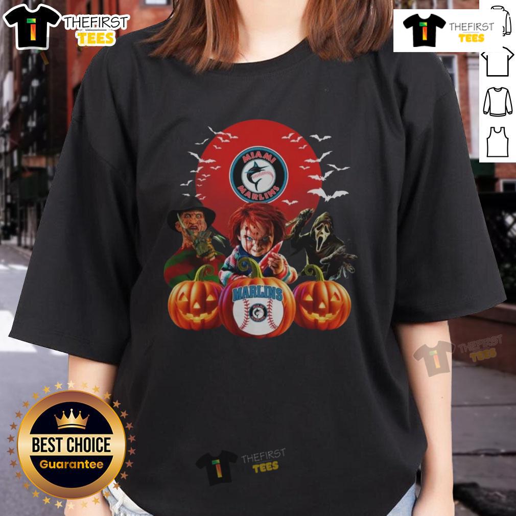 Happy Miami Marlins Mlb Horror Movie Halloween Ladies Tee