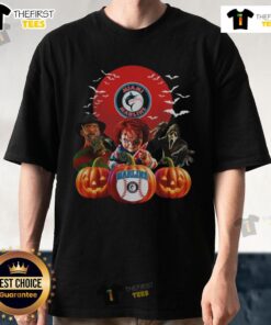 Happy Miami Marlins MLB Horror Movie Halloween T-Shirt featuring spooky graphics perfect for Halloween celebrations.