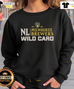 Happy Milwaukee Brewers 2025 National League Wild Card baseball sweatshirt featuring team logo and vibrant colors.