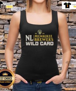 Happy Milwaukee Brewers 2025 National League Wild Card baseball tank top worn by fans celebrating at the game.