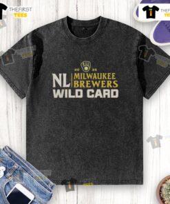 Happy Milwaukee Brewers 2025 National League Wild Card baseball washed T-shirt design featuring team colors and logo.