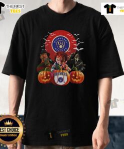 Happy Milwaukee Brewers MLB Horror Movie Halloween T-Shirt featuring spooky graphics and team logo for Halloween fans.
