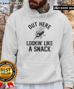 Happy mosquito wearing a 'Lookin' Like a Snack' hoodie, showcasing a fun and quirky style in vibrant colors.