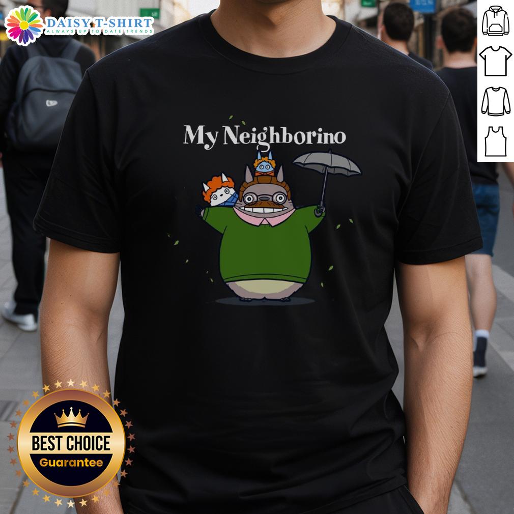 Happy My Neighborino T Shirt Happy My Neighborino T-Shirt featuring a vibrant design, perfect for fans of quirky neighborhood humor and comfy fashion.