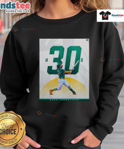 Happy Oakland Athletics Shea Langeliers sweatshirt celebrating his 30 home run season in vibrant team colors.