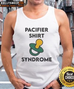 Happy Pacifier Shirt Syndrome Tank Top featuring a playful design, perfect for fun casual wear and baby-themed events.