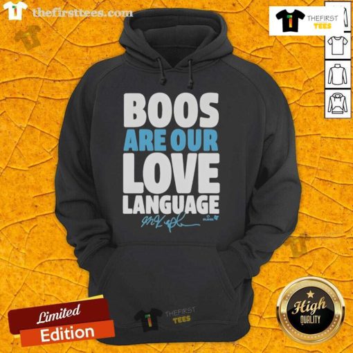 Happy Philadelphia Baseball Phillies hoodie featuring Max Kepler and 'Boos Are Our Love Language' slogan.