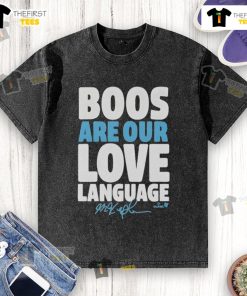Happy Philadelphia Baseball Phillies Max Kepler shirt featuring 'Boos Are Our Love Language' design in a stylish washed look.