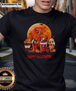 Happy San Francisco 49ers Halloween coffee t-shirt featuring festive graphics and team colors for fans celebrating Halloween.