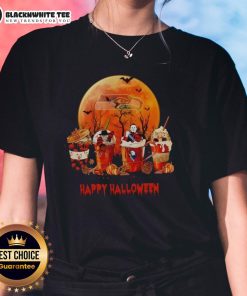 Happy Seattle Seahawks Halloween coffee ladies tee featuring festive design and team colors for football fans.