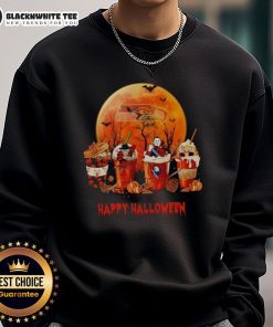 Happy Seattle Seahawks Halloween coffee sweatshirt featuring festive graphics and team colors for cozy game day style.
