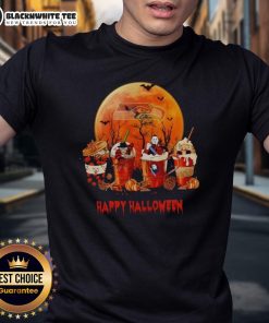 Alt Text: Happy Seattle Seahawks Halloween coffee t-shirt featuring vibrant colors and festive design for football fans.