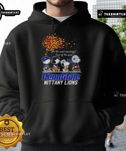 Alt Text: Happy Snoopy and friends wear Penn State Nittany Lions hoodies in autumn, celebrating the most wonderful time of the year.
