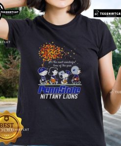 Happy Snoopy and friends in Penn State Nittany Lions autumn tee, celebrating the most wonderful time of the year.