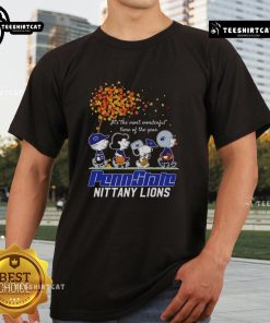 Happy Snoopy and friends in Penn State Nittany Lions autumn t-shirt, celebrating the most wonderful time of the year.