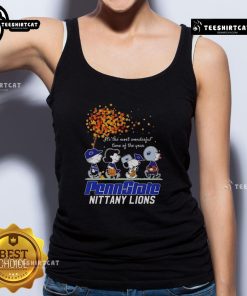 Alt Text: Happy Snoopy and friends in Penn State Nittany Lions autumn tank top, celebrating the most wonderful time of the year.